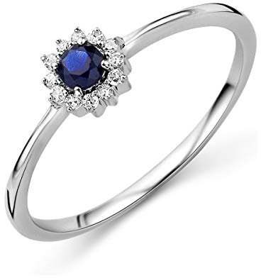 MIORE Damen Weißgold Saphir Verlobungsring 9KT (375) mit Diamant Brillanten 0.05 ct