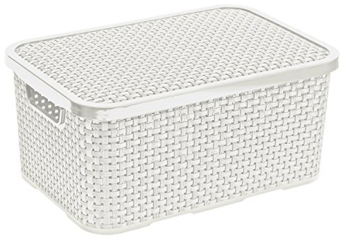 Branq Rattan Aufbewahrungsbox mit Deckel Box Kiste Aufbewahrungsbehälter (7L, Weiß)