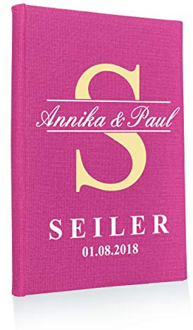 Hochzeitideal Stammbuch der Familie, Familienstammbuch aus Buchbinderleinen, Nr. 79 inkl. Personalisierung (Fuchsia)