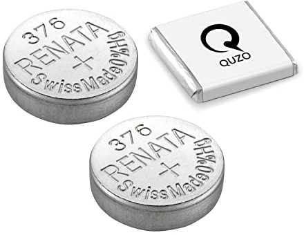 Bundle of 2 x Renata 376 Watch Battery 1.55v SR626W + Quzo Belgian Chocolate - Official Renata Watch Batteries