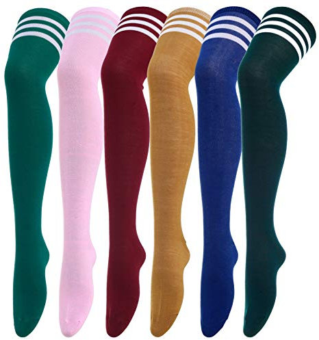CISMARK Damen lange gestreifte socken über knie-schenkel-hohe socken-strumpf einheitsgröße 6 paare