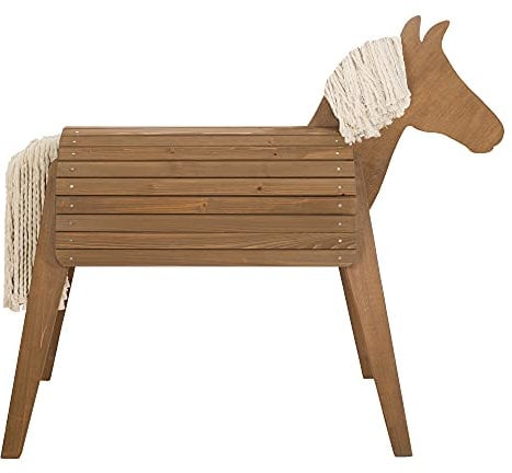 roba Holzpferd für den Garten - Voltigierpferd mit Mähne und Schweif - Spielpferd zum Turnen und Reiten - Holz massiv - Teak lasiert