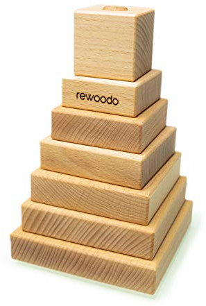 rewoodo Stapelwürfel Premium Babyspielzeug Buchenholz mit Walnussöl veredelt Holzspielzeug aus Deutschland