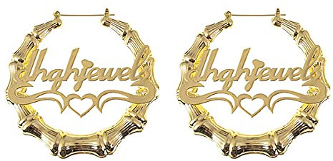 JewelryWe Schmuck Personalisiert Damen Ohrringe Creolen mit Name, Edelstahl Große Kreis Bambus Ohrstecker Mädchen Geschenk 60mm Gold