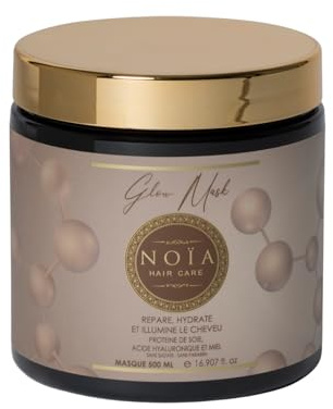 NOÏA HAIR – Masque Capillaire Professionnel GLOW – Hydratation Intense & Brillance – Acide Hyaluronique – Cheveux Secs, Ternes ou Déshydratés – 500 ml