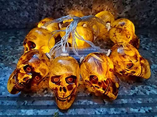 Ding Yongliang Halloweentotenkopf Schnur Lichter,1.5m 10 led Schnur Lichter, Halloween Dekoration Beleuchtung Batteriebetriebene Halloween Lampe für Deko Outdoor Indoor (Batterie nicht enthalten)