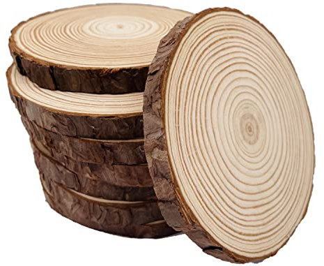 Unlackierte Holzscheiben mit Baumrinde, 9 Stück, 12,7-14 cm, Scheibenuntersetzer, Holzuntersetzer, Bastelset, Kreise, Basteln, Weihnachtsschmuck, Basteln, mit Rinde für Handwerk, rustikale Hochzeit