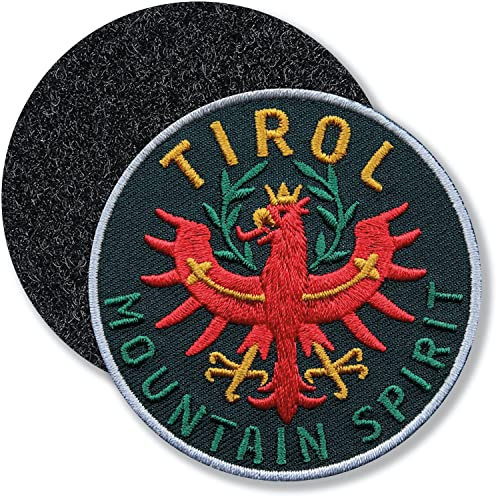 Tirol Adler Österreich/Klett-Patch gestickt rund/Klett Patch Patches Aufnäher Applikation zum aufnähen aufkleben auf Kleidung Rucksack Taschen Flagge schwarz