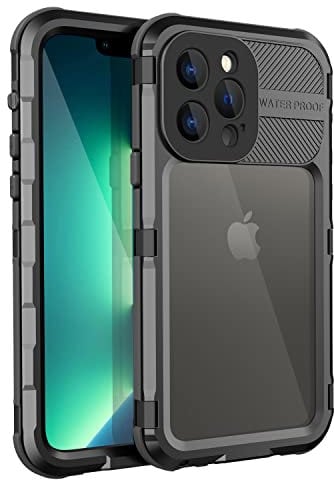 WIFORT Metal Case for iPhone 13 Pro, IP68 Waterproof Heavy Duty Military Phone Case, Shockproof Full Body Tough Protective Case Built in Screen Protector, Aluminum Underwater Cover, 6.1” Black