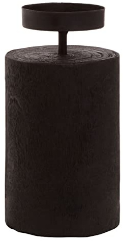 Premier Housewares/Large Candle Holder/Wooden Tea Light Candle Holders/Black Tealight Holders/Modern Wooden Candle Holder/Minimalist Candlestick Holders / W8 x D8 x H16cm