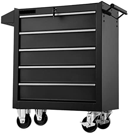 DOLUNTO Trolley-Werkzeugwagen mit Rädern, Workshop-Werkzeugbox Garagenspeicher hochfest tragende Versteifung größere Kapazität Backplane (Color : 5 Drawer Black)