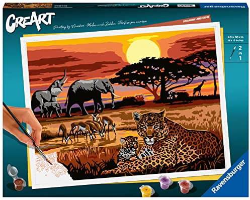 Ravensburger CreArt Savannenlandschaft - Malen nach Zahlen für Erwachsene | DIY Malset mit Pinsel und Acrylfarben, 40 x 30 cm, Geschenk für Frauen und Männer