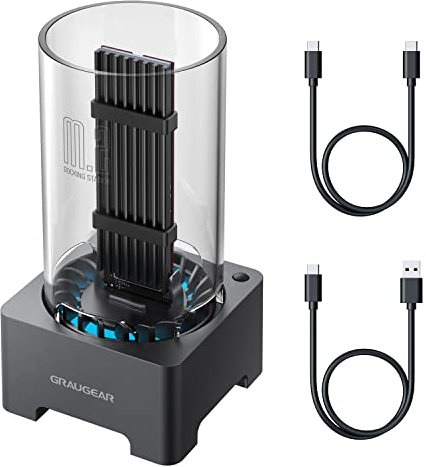 GRAUGEAR M.2 NVMe SATA SSD Enclosure Docking Station, USB 3.2 Gen 2 10Gbps External Docking Base with Cooling Fan, UASP Trim Support, M2 PCIe NGFF M Key B+M Key, RTL9210B Chipset [G-M2DK-AC-10G]