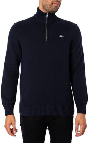 GANT Herren Lässiger Strickpullover Mit Halbem Reißverschluss, Evening Blue, XXL