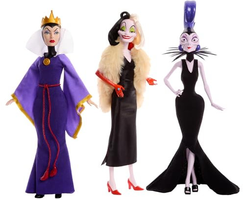 Mattel DISNEY Villains Böse Königin, Cruella de Vil & Yzma - Legendäre Schurkinnen Set mit detailreiche Outfits & Accessoires, für Sammler & Kinder, ab 3 Jahren, HRF56