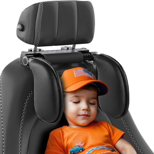 AUEOTUAR kopfstütze Auto Kinder,kopfstütze Auto,180 Grad Verstellbares Atmungsaktiv Leder NackenstüTze Auto, SitzerhöHung Auto Kinder Erwachsene Gut Zum Schlafen Auf Langen Reisen(Schwarz)
