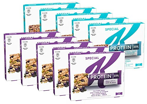 10X Mix Special K Barette Protein al Ribes Nero e Semi di Zucca + Cocco, Cacao e Anacardi con Frutta Secca, Semi e Crema di Mandorle 112gr