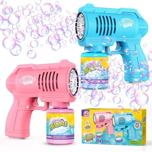 Panamalar 2 Packs Bubble Gun, Automatic Bubble Machine for Kids, 10000+Bubbles/Min Bubble Blower with 130ml Solution, Portable Bubble Making Toys for Outdoor Party Wedding Birthday Gift