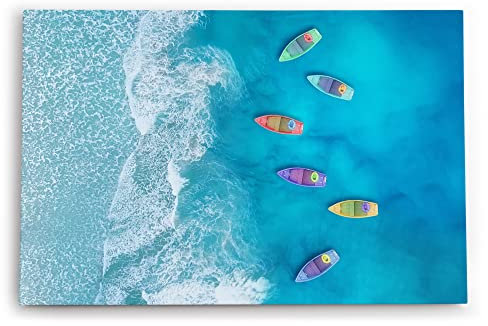 Paul Sinus Wandbild 120x80cm Luftaufnahme Strand Blau Meer Wellen Vogelperspektive Boote
