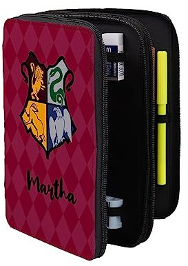 Wanapix | Personalisierte Federmäppchen mit Namen | Inklusive Schulmaterial | Kindertasche mit 2 separaten Fächern | Für Kinder/Schule | 16x21 cm | Zauberer