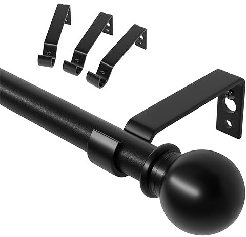 Gardinenstange Schwarz 80-122 cm mit Halterung, 16mm Durchmesser Gardinenstange Wandmontage für Scheibengardinen. Gardinenstange Schwarz Matt, Spleißen Verstellbare