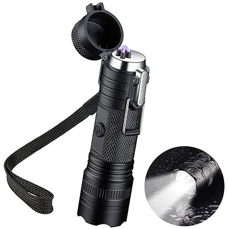 Elektrisch Feuerzeug Winddichte, USB aufladbar Feuerzeug mit Beleuchtung Flammenlos für Grill, Herd, Kerzen, Outdoor Camping in Ausflüge (Schwarz)