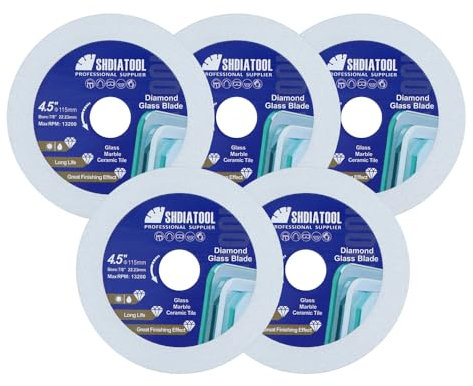 SHDIATOOL Diamond Glass Cutting Disc 115mm Saw Blade, Ultra-Thin Cut Off Wheel for Tile Ceramic Porcelaim Marble 115mm (5 of Pack)