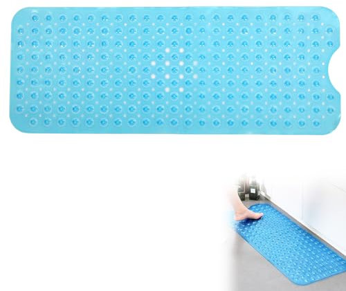 Badewannenmatte rutschfest, Duschmatte rutschfest, Badewanne Matte Mit Saugnäpfen, Antirutschmatte Badewanne, Mit Abflusslöchern, Schimmelresistent Und Maschinenwaschbar, Blau, 40cm x 100cm