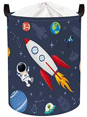Clastyle 63L Blauer Raketen Astronauten Kinder Wäschekorb für Jungen Große Kleidung Spielzeug Aufbewahrung mit Deckel für Kinderzimmer, 40x50 cm
