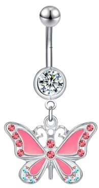 JEDTAKCT Bauchnabelpiercing Für Unisex – Vintage-Rosa-Schmetterlingsform Für Damen-Körperpiercing-Schmuckzubehör, Persönlicher Bauchnabelpiercing-Schmuck, Weiß, Wie Abgebildet