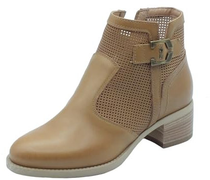 Nero Giardini E409710D Cuoio Tronchetti con Tacco Basso Donna Pelle Traforata Lampo (Taglia 40)