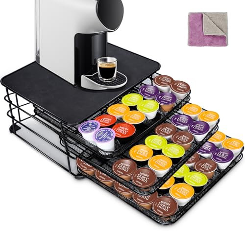 MASTERTOP Tiroir à Capsules dolcgusto 108 PCs, 3 Tiroirs de Rangement Dosettes avec Support Machine à Café, Distributeur Capsules de Grande Capacité avec Surface Anti-Vibration