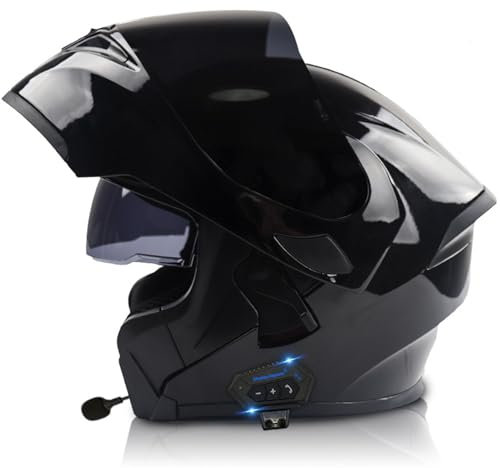 Motorradhelm Klapphelm Mit Bluetooth, Motorrad Modularer Helm ECE Zertifizierter Integralhelm mit Doppelvisier, für Automatische Antwort Helm Herren Damen 2,XXXL