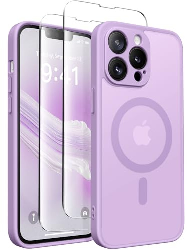 CAPRARO for iPhone 13 Pro Case, Compatible with MagSafe | Upgraded [Full Camera Protection] Shockproof Protective Slim Translucent Matte Magnetic Phone Case 6.1'', Elegant Purple