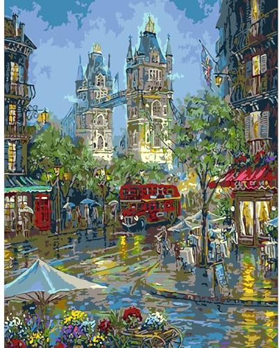 AIRDEA Rue de Londres Peinture Numero Adulte, DIY Kit Activité Manuelle Peinture Acrylique, Peinture par Numero Adulte avec Pinceaux et Acryliques pour la Décoration Maison 40x50 cm (Pas de Cadre)