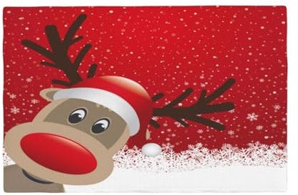 Jbofyee Lustige Hirsch Elch Tischsets 6er Set Tischsets Weihnachten Geschirr Platzsets für Zuhause Küche Party Esszimmer Dekor, rutschfest Hitzebeständig Waschbar