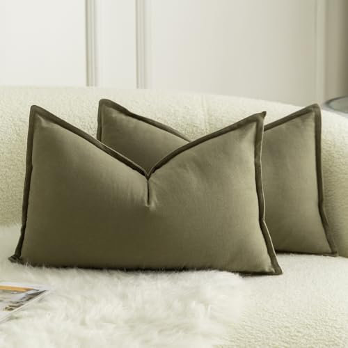 Mandioo 2er Set neutralen Baumwolle Kissenbezug 30x50cm Dekorative Kissenbezüge Dekokissen Boho Sofakissen Dekokissen Kissenhülle für Sofa Couch Wohnzimmer Schlafzimmer Olivgrün
