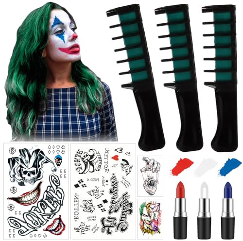 VEQENIFY Maquillaje Halloween Pintura Facial Halloween Halloween Joker Tattoo Halloween Tatuaje cara Halloween Joker Tatuajes Temporales Peines Con Tizas para Halloween Cosplay Carnaval Fiesta