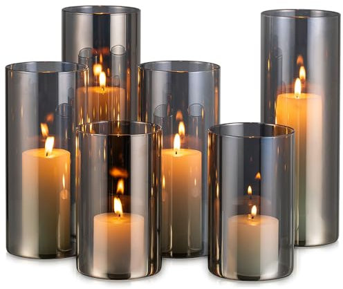 Hewory Windlicht Glas Deko Schwarz: 6 Stück Windlicht Outdoor Groß Glaszylinder für Kerzen Windlichter Tischdeko Wohnzimmer Modern - Kerzengläser für Stumpenkerzen Kerzenständer Glas 14/19/24cm