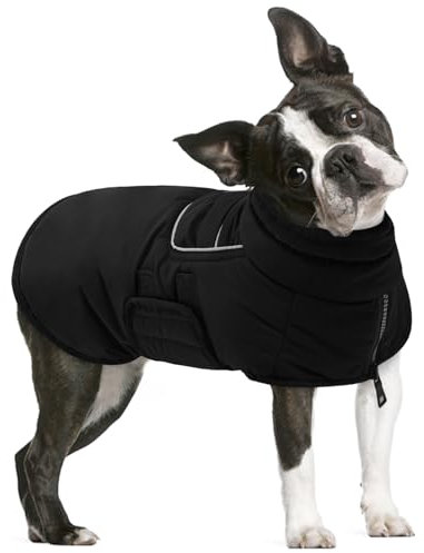 AOFITEE Hundemantel für Mittelgroße Hunde, Warme Hundewinterjacke mit Eingebautem Geschirr, Reflektierender Hundemantel Schneeanzug für den Winter, wasserdichte Hunde-Pufferjacke für Boston Terrier