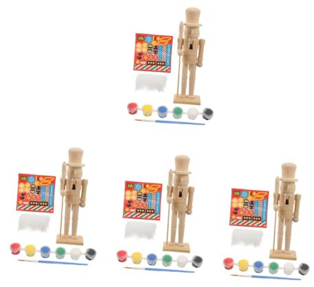 DIYEAH 4 Sets Puppet Man Drawing DIY Walnut Soldier DIY Blank Nutcracker Puppet Nutcracker Figure Nutcracker Soldier Ornament Nutcracker Painting Kit DIY Christmas Nutcracker Wooden
