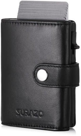 SURAZO® Leder Geldbörse Herren Klein viele fächer - Portemonnaie Herren Geldbeutel mit 12 Kartenfächern [RFID Schutz] [Münzfach] Echtes Leder Brieftasche Frauen Wallet Flip Portmonee (Schwarz)