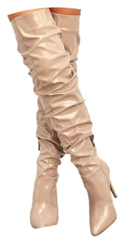 ticticlily Stivali Alti a Punta con Tacco a Spillo Semplici Casual Donna Sopra al Ginocchio Caldi Invernali D Albicocca 38 EU