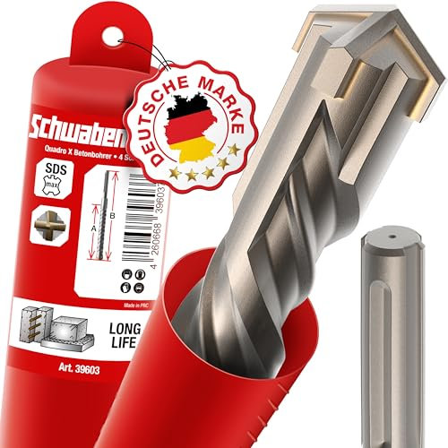 SCHWABENBACH ® SDS Max Broca 25 mm x 340 x 460 – Broca para hormigón, perforación precisa y rápida en hormigón, con punta de metal duro, broca larga para piedras, no se engancha en el