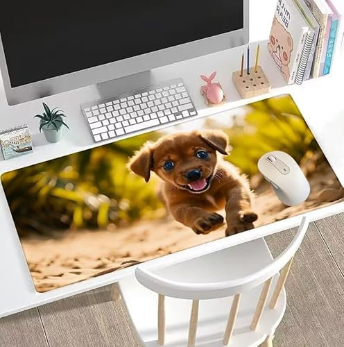 Tapis de Souris Chien Tapis de Souris Gamer XXL 600x300x3mm Gaming Accessoire, Tapis de Souris Mignon Tapis Souris Résistant à l'eau avec Base en Caoutchouc antidérapant, Deco Bureau Travail W5-785