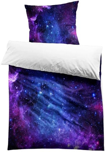 MUSOLEI Bettbezug für Kinder, 140 x 200 cm, Sternenhimmel, Galaxie, Violett, Cosmic, aus Mikrofaser, Bettwäsche für Einzelbett, Jungen, Mädchen, 3D-Druck, mit Kopfkissenbezug, 65 x 65 cm, Geschenk für