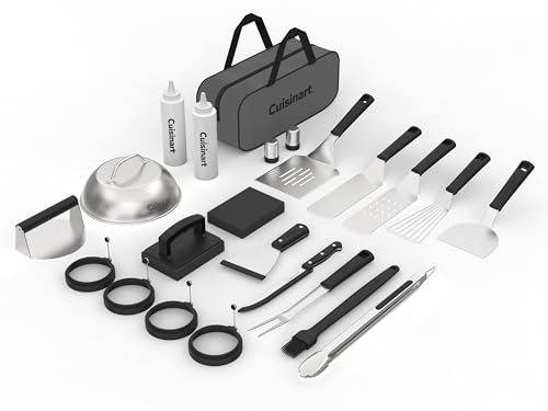 Cuisinart 24-Piece Griddle Tool Set with Storage Tote, Stainless Steel Flat Top Grill Accessories with Spatulas, Melting Dome, Smash Burger Press, Scraper & Tongs, Perfect for BBQ, Tailgates, Camping