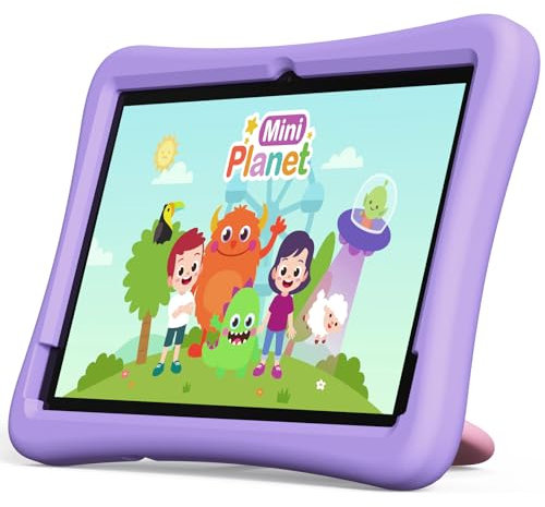 plimpton Kinder-Tablet 10 Zoll, Android 14 Tablets mit WiFi 6, 4 GB RAM + 64 GB ROM (1 TB TF), Octa-Core, Kindersteuerung, 6000 mAh, BT 5.3, Tablet für Kinder mit EVA-Hülle, PlimPad Kids20 (Violett)
