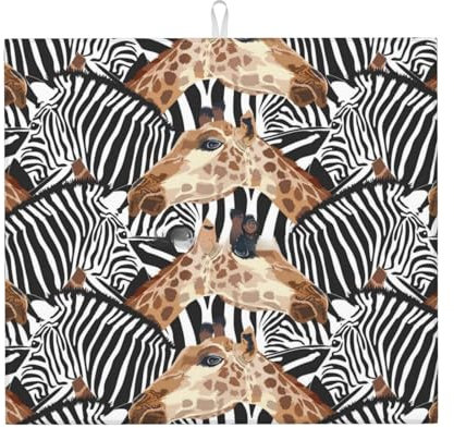 Tapis de séchage imprimé zèbre et girafe pour cuisine, café, cuisine, vaisselle pour salle de bain, 40,6 x 45,7 cm