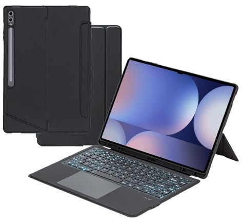 Étui Clavier pour Samsung Galaxy Tab S10 Ultra, Clavier détachable magnétique QWERTY, rétroéclairé 7 Couleurs, Rechargeable de Type C, Noir